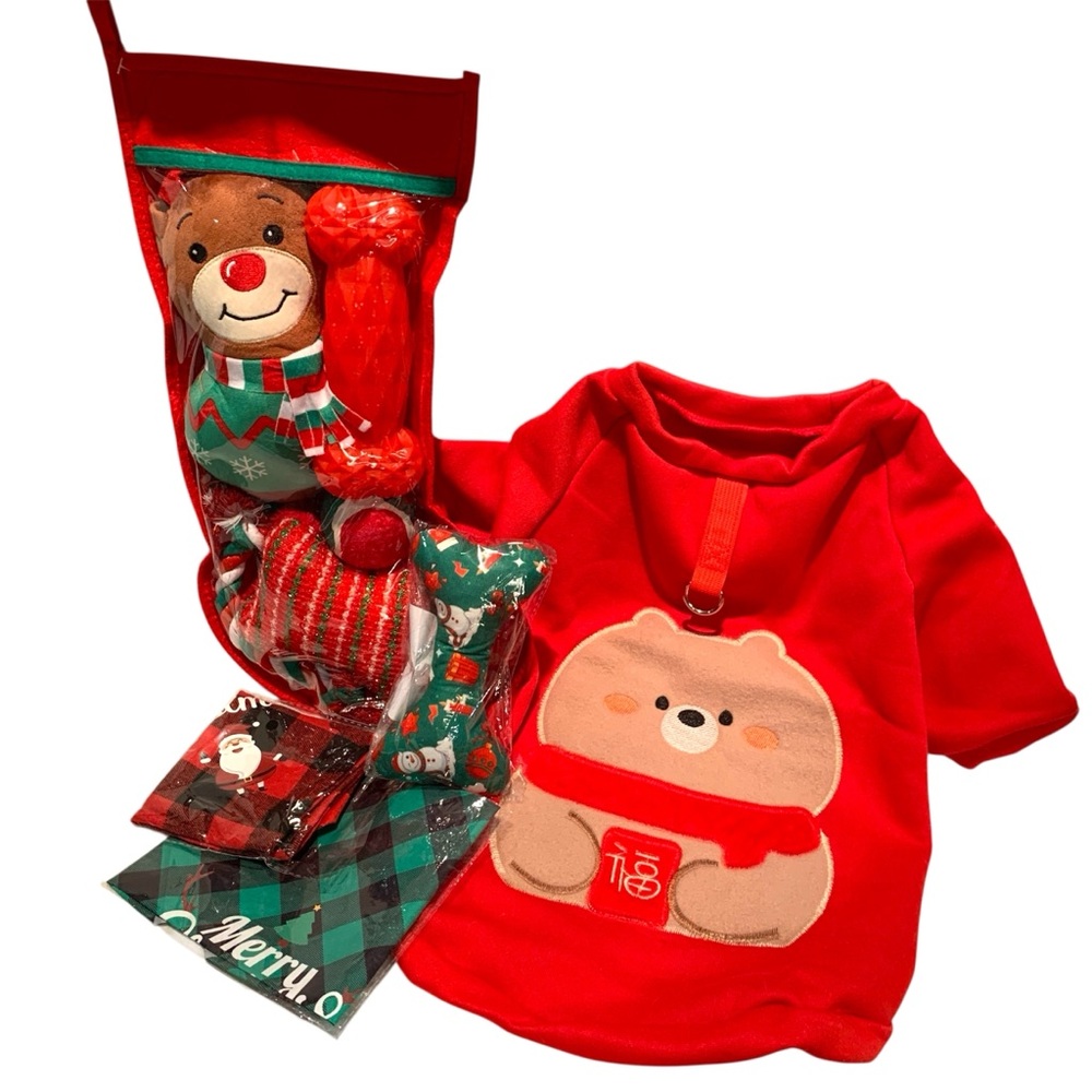 Holiday 9-Piece Dog Christmas Gift Set - Sqeaker Toys, Sweatshirt & Scarves NEW